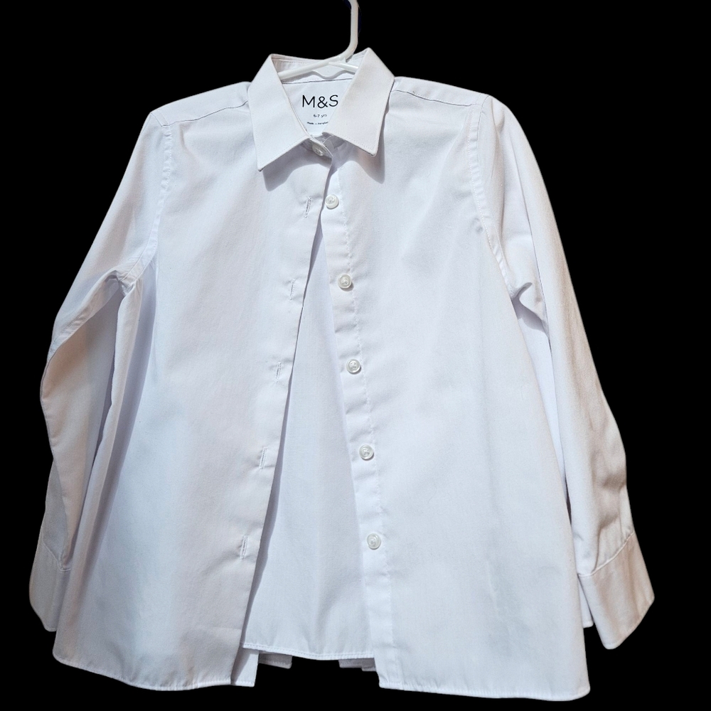 2 M&S Girl's White Long-sleeve Button-Up Uniform Dress Shirts